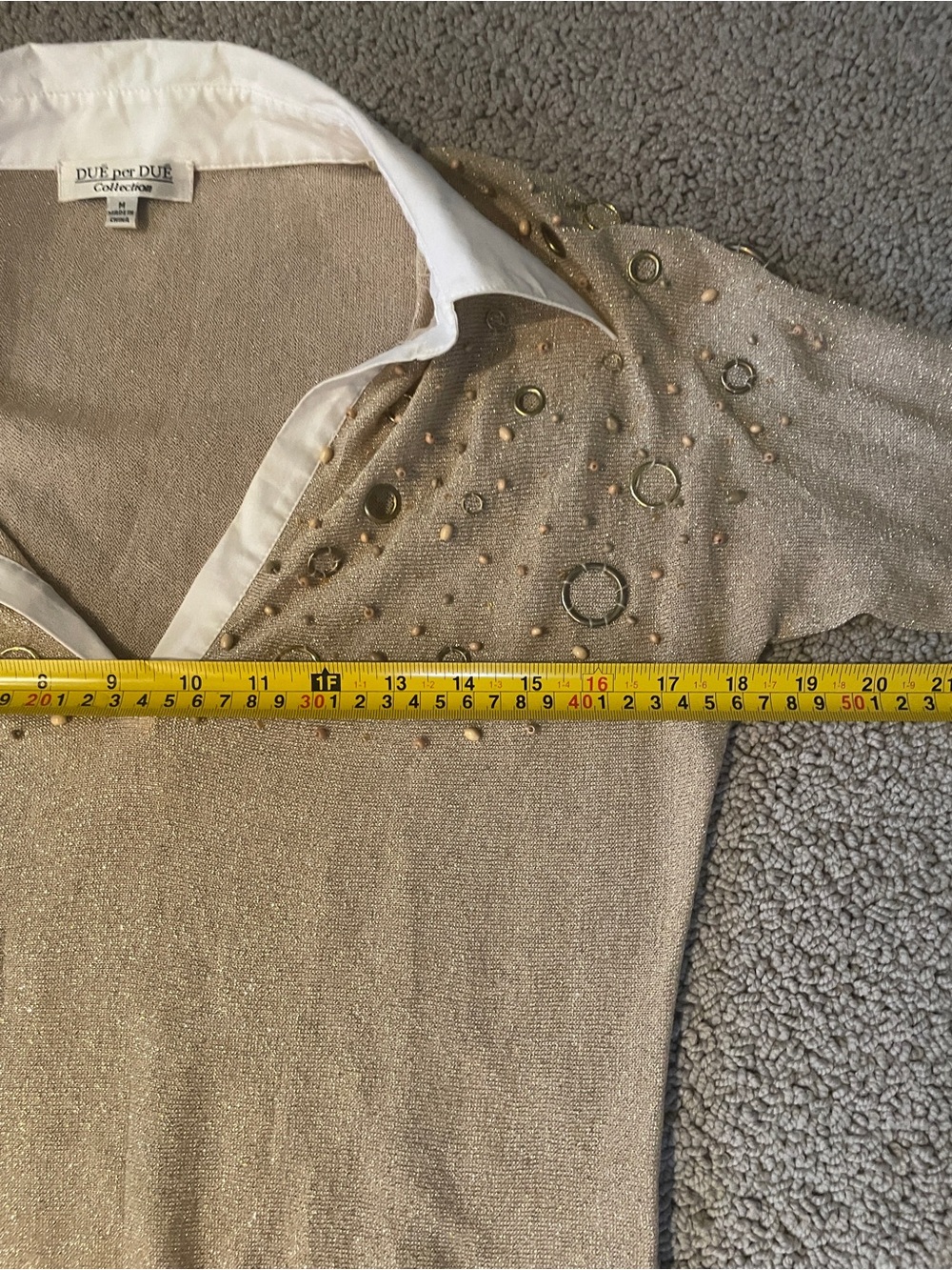 Due per Due - Lightweight Gold Metallic Sweater with Collar Detail - SzS - Picture 12 of 13